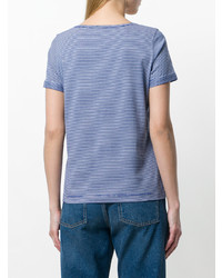 blaues horizontal gestreiftes T-Shirt mit einem Rundhalsausschnitt von A.P.C.