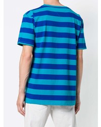 blaues horizontal gestreiftes T-Shirt mit einem Rundhalsausschnitt von Tommy Jeans