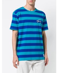 blaues horizontal gestreiftes T-Shirt mit einem Rundhalsausschnitt von Tommy Jeans