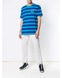 blaues horizontal gestreiftes T-Shirt mit einem Rundhalsausschnitt von Tommy Jeans