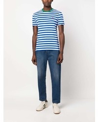 blaues horizontal gestreiftes T-Shirt mit einem Rundhalsausschnitt von Polo Ralph Lauren