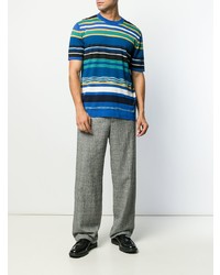 blaues horizontal gestreiftes T-Shirt mit einem Rundhalsausschnitt von Missoni