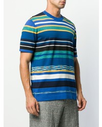 blaues horizontal gestreiftes T-Shirt mit einem Rundhalsausschnitt von Missoni