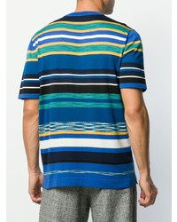 blaues horizontal gestreiftes T-Shirt mit einem Rundhalsausschnitt von Missoni