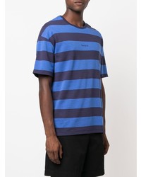 blaues horizontal gestreiftes T-Shirt mit einem Rundhalsausschnitt von Paul Smith