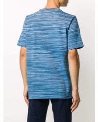 blaues horizontal gestreiftes T-Shirt mit einem Rundhalsausschnitt von Missoni