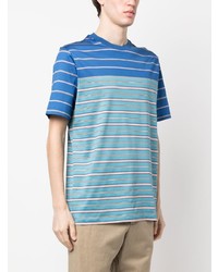 blaues horizontal gestreiftes T-Shirt mit einem Rundhalsausschnitt von Paul Smith