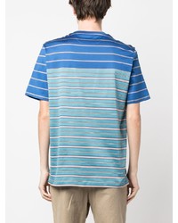 blaues horizontal gestreiftes T-Shirt mit einem Rundhalsausschnitt von Paul Smith