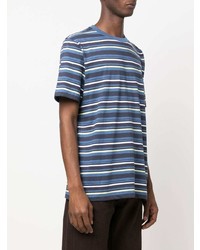 blaues horizontal gestreiftes T-Shirt mit einem Rundhalsausschnitt von A.P.C.