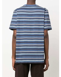 blaues horizontal gestreiftes T-Shirt mit einem Rundhalsausschnitt von A.P.C.