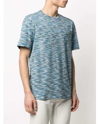 blaues horizontal gestreiftes T-Shirt mit einem Rundhalsausschnitt von Missoni