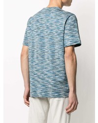 blaues horizontal gestreiftes T-Shirt mit einem Rundhalsausschnitt von Missoni