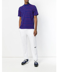 blaues horizontal gestreiftes T-Shirt mit einem Rundhalsausschnitt von MSGM