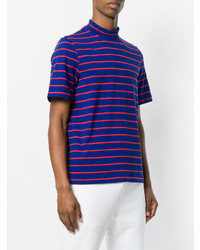 blaues horizontal gestreiftes T-Shirt mit einem Rundhalsausschnitt von MSGM