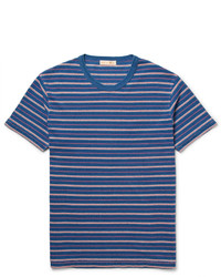 blaues horizontal gestreiftes T-Shirt mit einem Rundhalsausschnitt