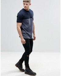 blaues horizontal gestreiftes T-Shirt mit einem Rundhalsausschnitt von Fred Perry