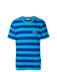 blaues horizontal gestreiftes T-Shirt mit einem Rundhalsausschnitt von Tommy Jeans