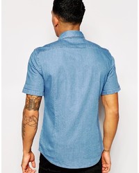 blaues Jeans Kurzarmhemd von Asos