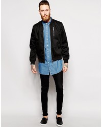 blaues Jeans Kurzarmhemd von Asos