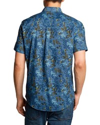 blaues Kurzarmhemd mit Blumenmuster von Eddie Bauer