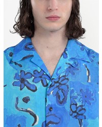 blaues Kurzarmhemd mit Blumenmuster von Marni