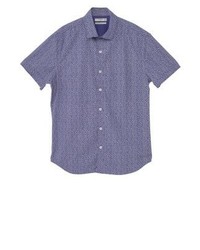 blaues Kurzarmhemd mit Blumenmuster von Mango