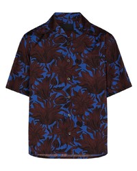 blaues Kurzarmhemd mit Blumenmuster von Prada