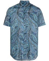 blaues Kurzarmhemd mit Paisley-Muster von Etro