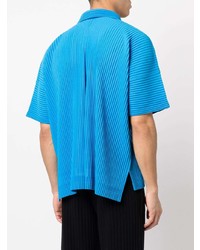 blaues Kurzarmhemd von Homme Plissé Issey Miyake