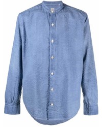 blaues Langarmhemd aus Seersucker von Eleventy