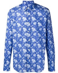 blaues Langarmhemd mit Blumenmuster von Canali