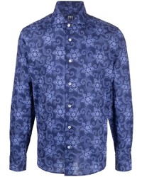 blaues Langarmhemd mit Blumenmuster von Fedeli