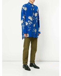 blaues Langarmhemd mit Blumenmuster von Haider Ackermann