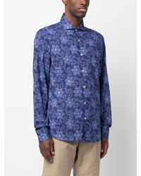 blaues Langarmhemd mit Blumenmuster von Fedeli