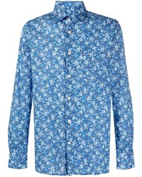 blaues Langarmhemd mit Blumenmuster von Kiton