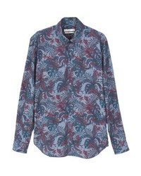 blaues Langarmhemd mit Blumenmuster von Mango