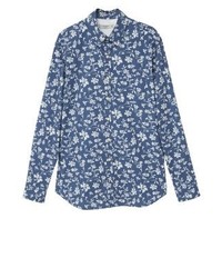 blaues Langarmhemd mit Blumenmuster von Mango