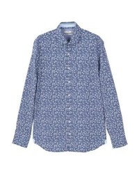 blaues Langarmhemd mit Blumenmuster von Mango
