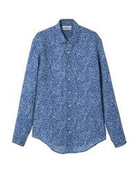 blaues Langarmhemd mit Blumenmuster von Mango
