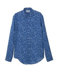 blaues Langarmhemd mit Blumenmuster von Mango