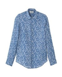 blaues Langarmhemd mit Blumenmuster von Mango