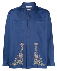blaues Langarmhemd mit Blumenmuster von Nudie Jeans