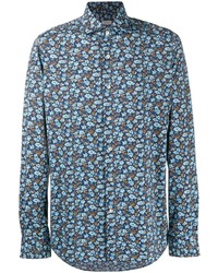 blaues Langarmhemd mit Blumenmuster von Orian