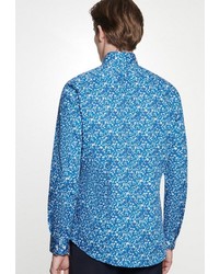 blaues Langarmhemd mit Blumenmuster von Seidensticker