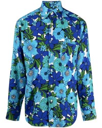 blaues Langarmhemd mit Blumenmuster von Tom Ford
