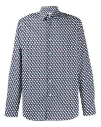 blaues Langarmhemd mit geometrischem Muster von Prada
