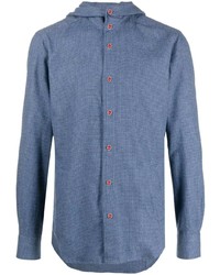 blaues Langarmhemd mit Hahnentritt-Muster von Kiton