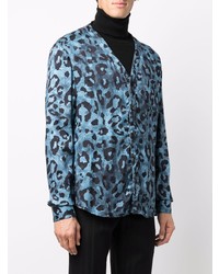 blaues Langarmhemd mit Leopardenmuster von Christian Pellizzari