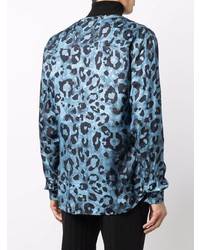 blaues Langarmhemd mit Leopardenmuster von Christian Pellizzari