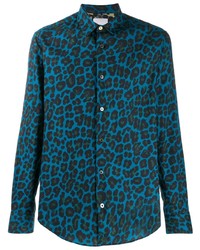 blaues Langarmhemd mit Leopardenmuster von Paul Smith